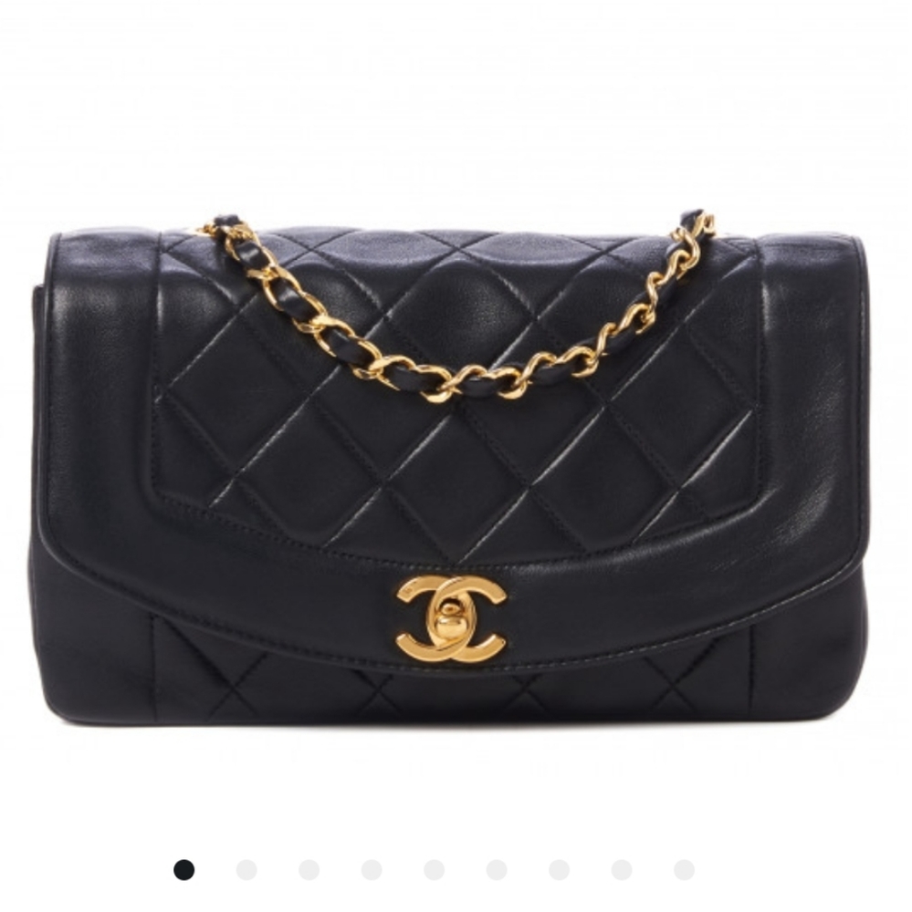 Chanel Diana Small Single Flap Black Lambskin Gold Chain Bag